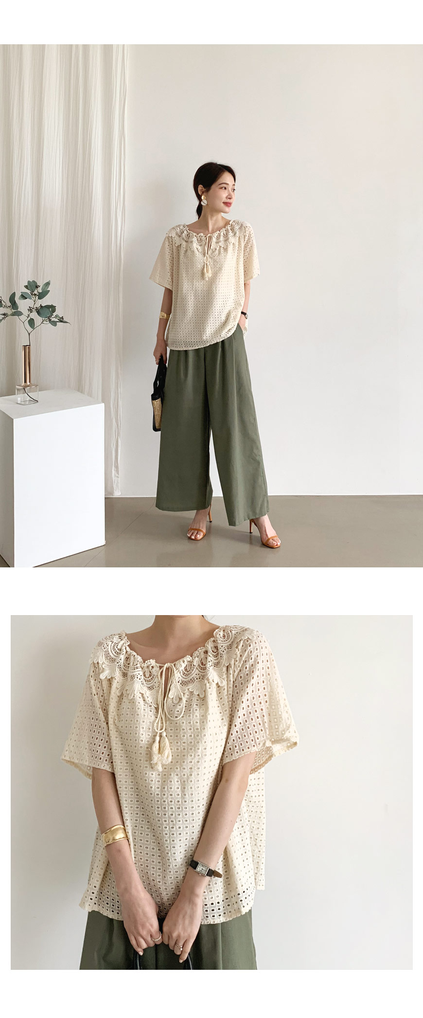 レースネックパンチングブラウス・全2色 | DHOLIC PLUS | 詳細画像6