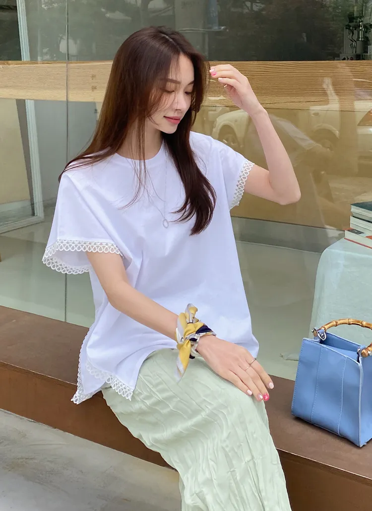 ダイアゴナルレーストリムTシャツ・全2色 | DHOLIC PLUS | 詳細画像1