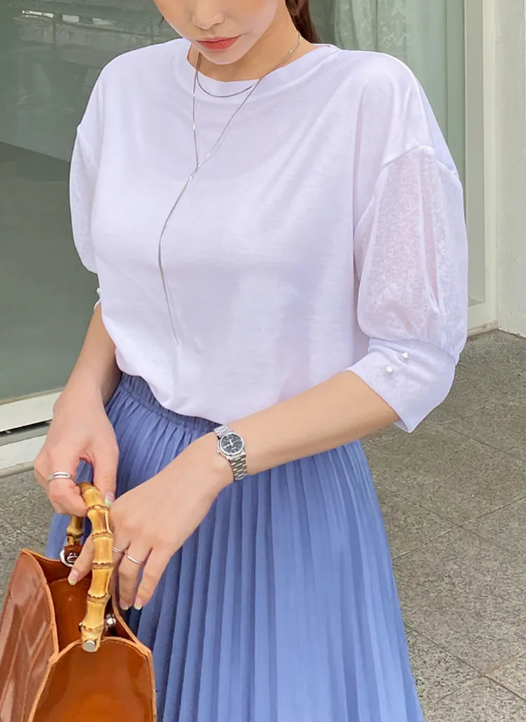 パールシアースリーブTシャツ・全2色 | DHOLIC PLUS | 詳細画像1