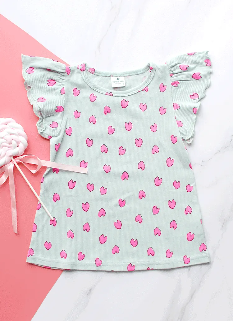 ハート柄フリルスリーブTシャツ | 詳細画像1