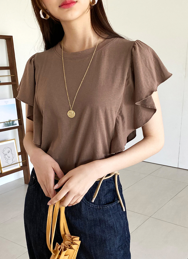 ラウンドネックラッフルTシャツ・全6色のサムネイル