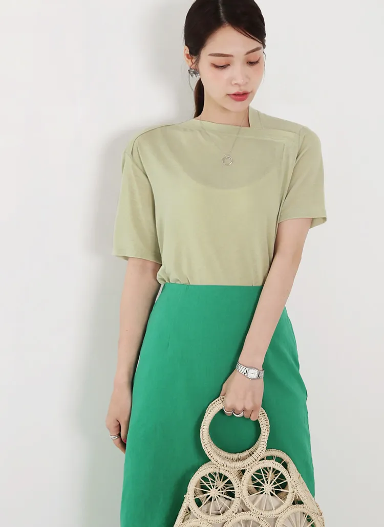 ダイアゴナルネックTシャツ・全3色 | DHOLIC PLUS | 詳細画像1