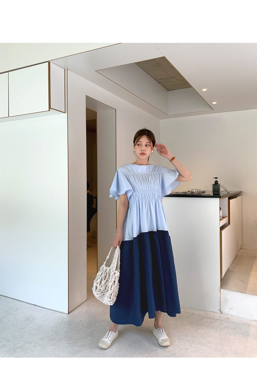 配色ギャザーワンピース・全2色 | DHOLIC PLUS | 詳細画像2