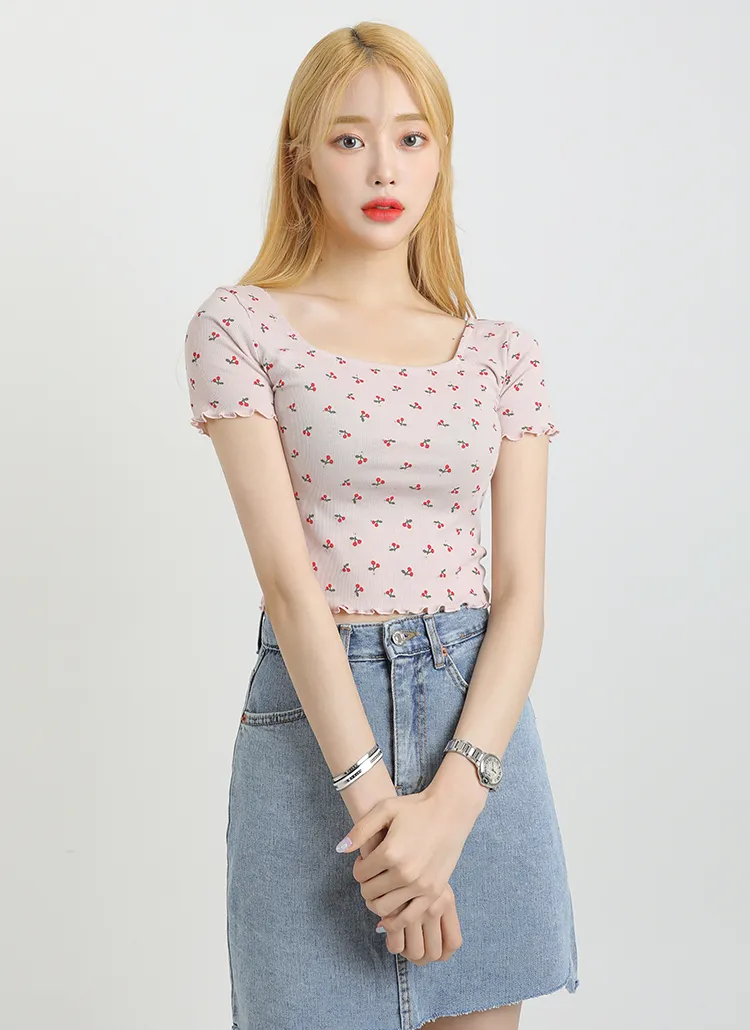 チェリークロップド半袖Tシャツ | ouruniform | 詳細画像1