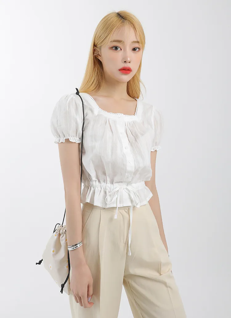 ドロストレースラインネックブラウス | ouruniform | 詳細画像1