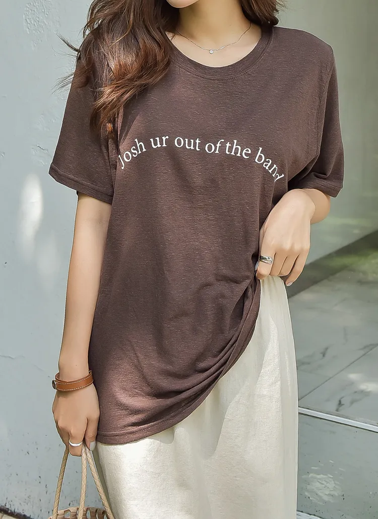 リネン混レタリング半袖Tシャツ | everynana | 詳細画像1