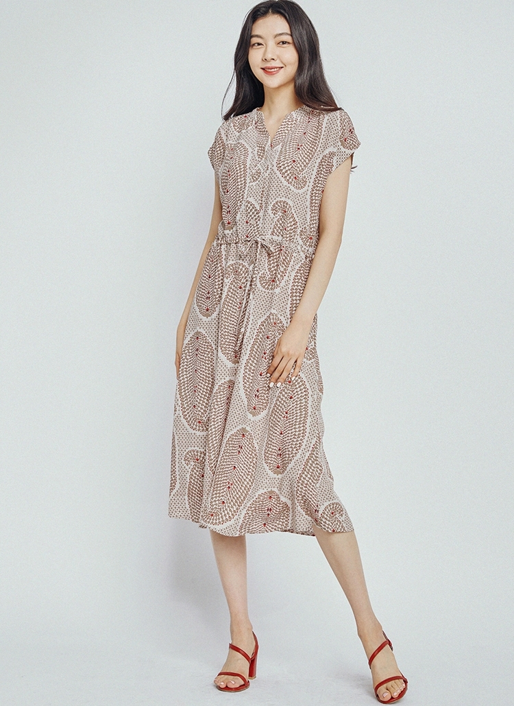 バンドネックパターンワンピース ベージュ レディースファッション通販 Dholicディーホリック ファストファッション 水着 ワンピース