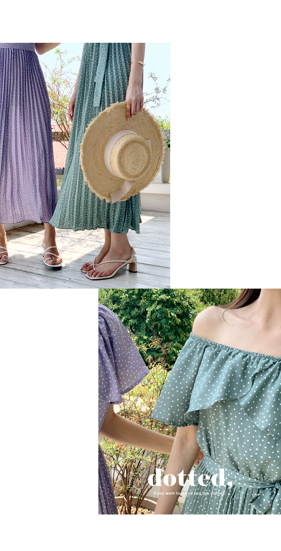 ストラップ付ドットプリーツワンピース・全3色 | レディース