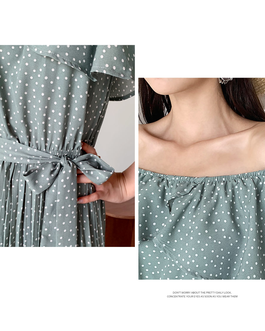 ストラップ付ドットプリーツワンピース・全3色 | レディース