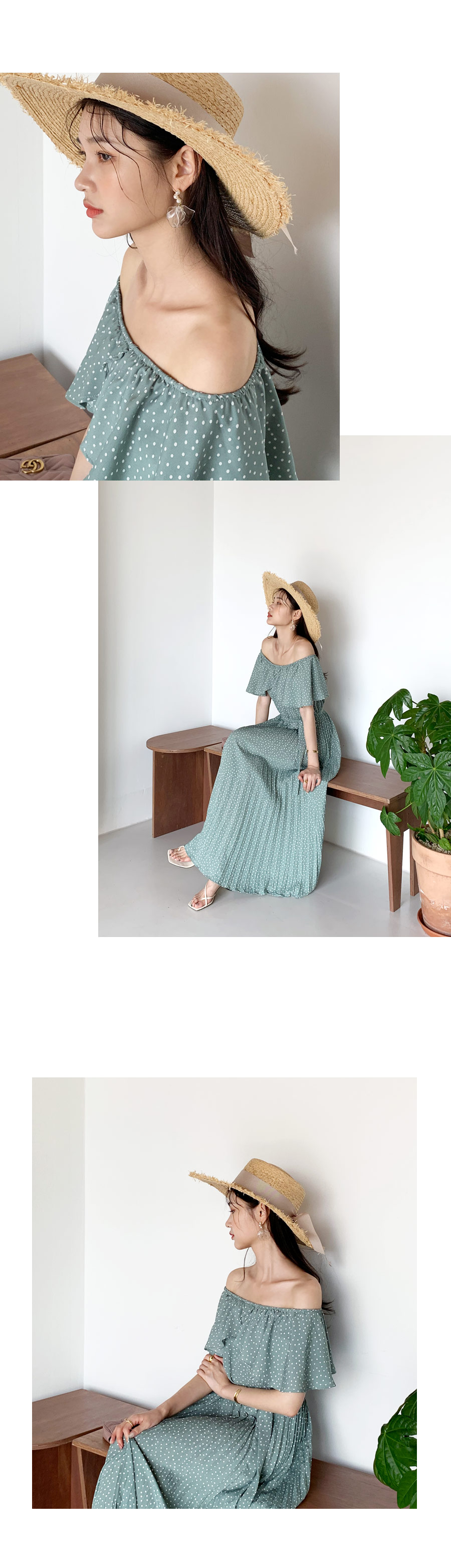 ストラップ付ドットプリーツワンピース・全3色 | レディース