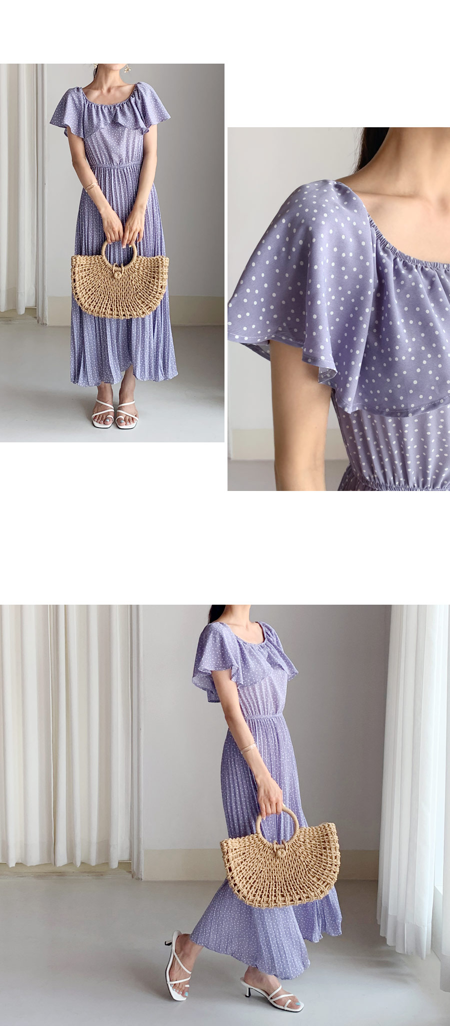 ストラップ付ドットプリーツワンピース・全3色 | レディース