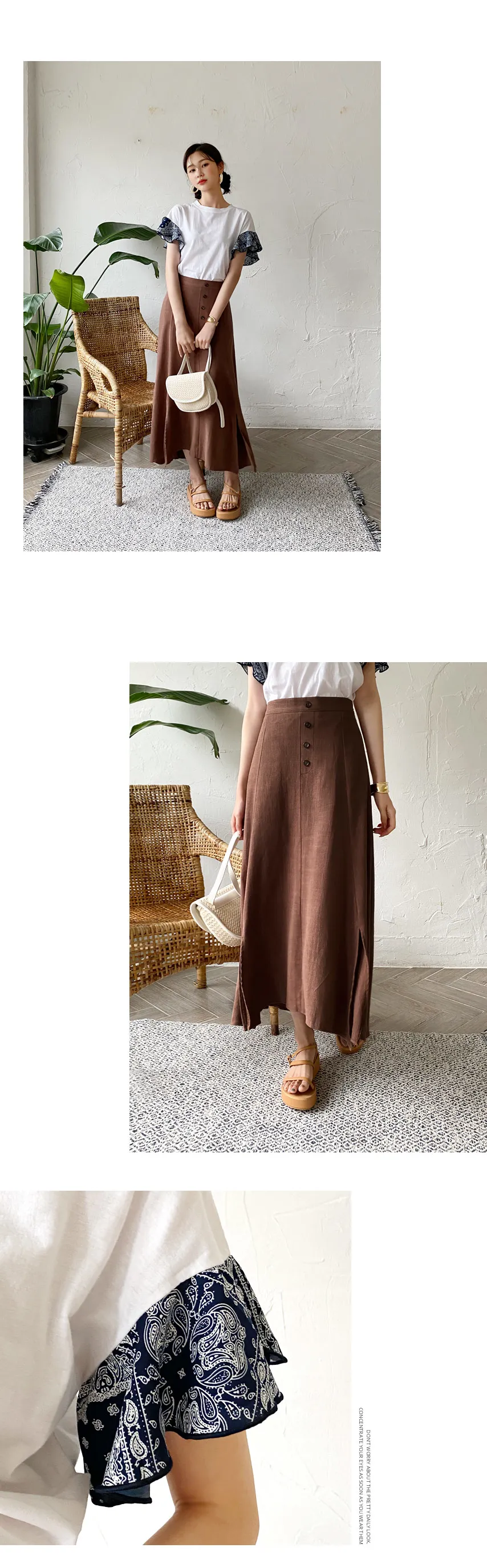リネン混ボタンスリットスカート・全2色 | DHOLIC | 詳細画像9