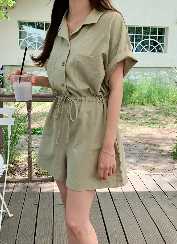 リネン混ドロストショートオールインワン | qnigirls | 詳細画像1
