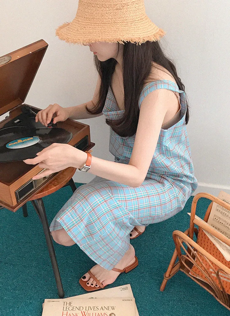 チェック柄スリーブレスロングワンピース | naturalmind | 詳細画像1