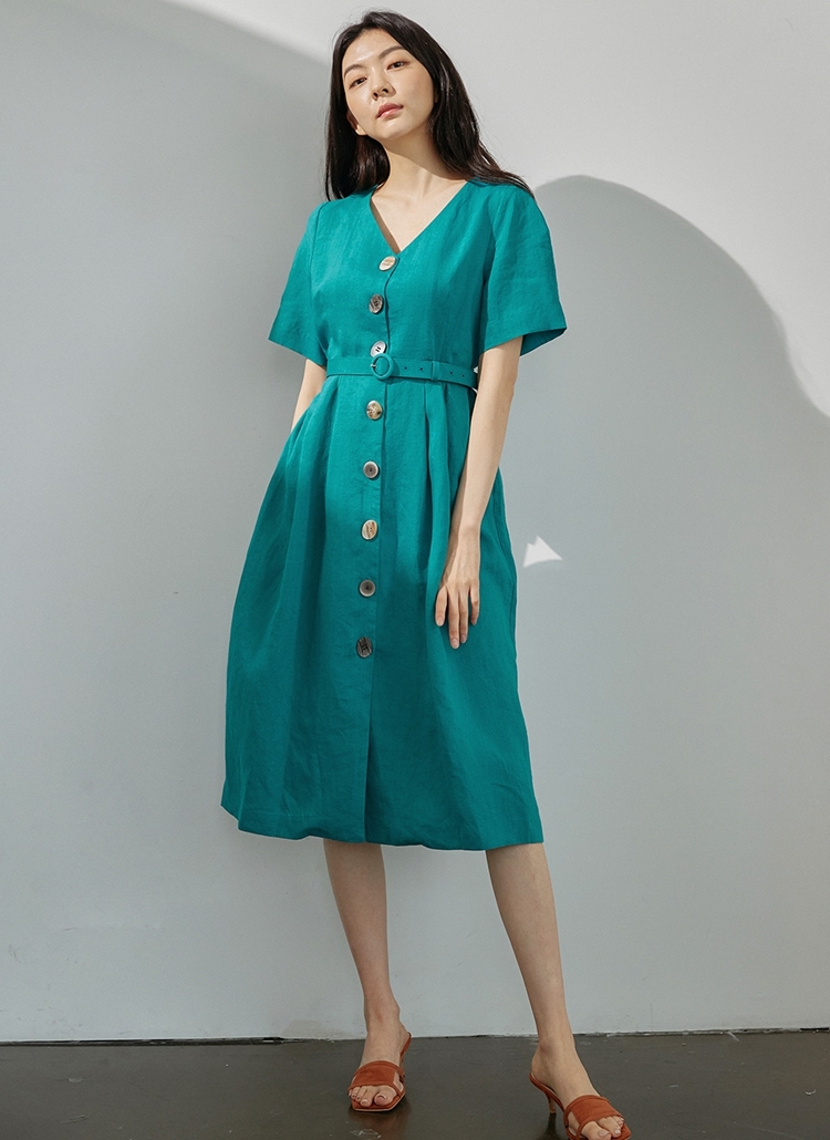ベルト付vネックボタンワンピース ブルーグリーン レディースファッション通販 Dholicディーホリック ファストファッション 水着 ワンピース
