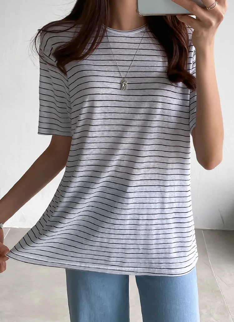 リネン混ボーダー半袖Tシャツ | pippin | 詳細画像1