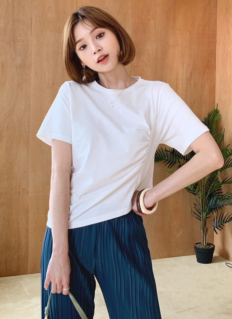 tシャツ サイドギャザースキンカットソー レディース GIRL｜サイドギャザーTシャツ カットソー【洗える】 | Rakuten