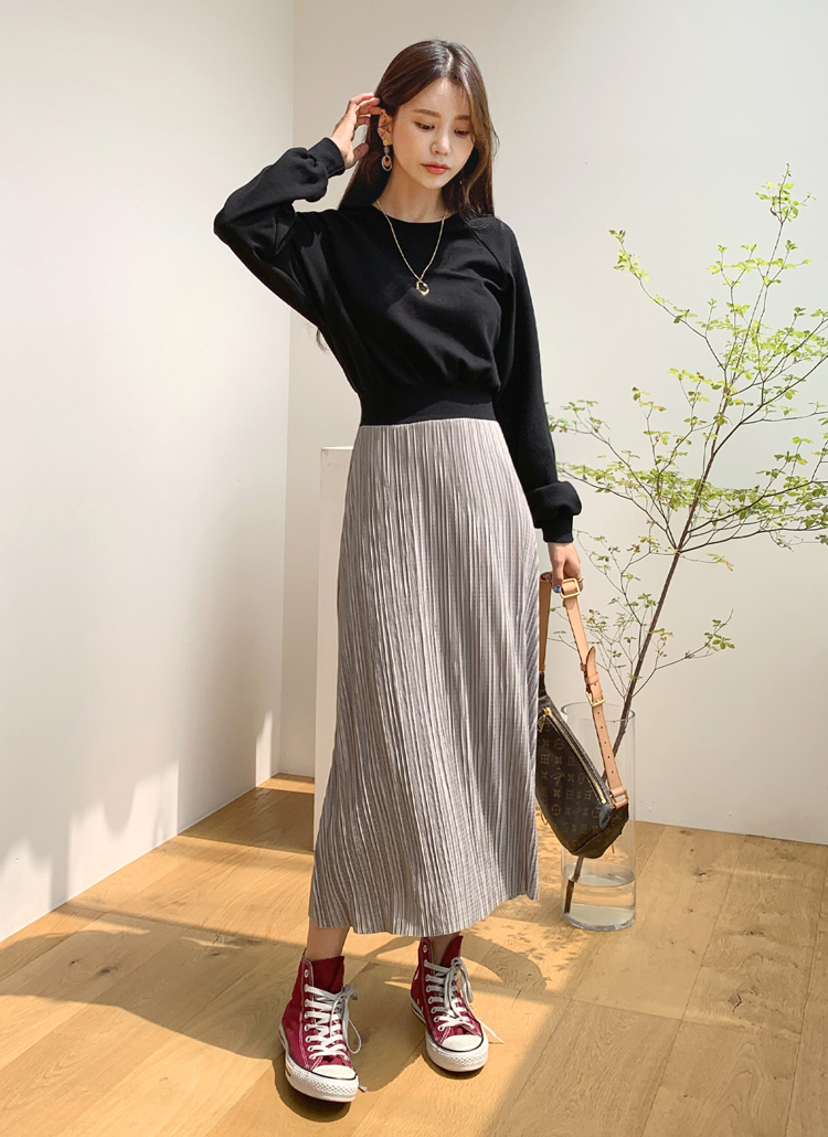 プリーツ配色ワンピース・全3色のサムネイル