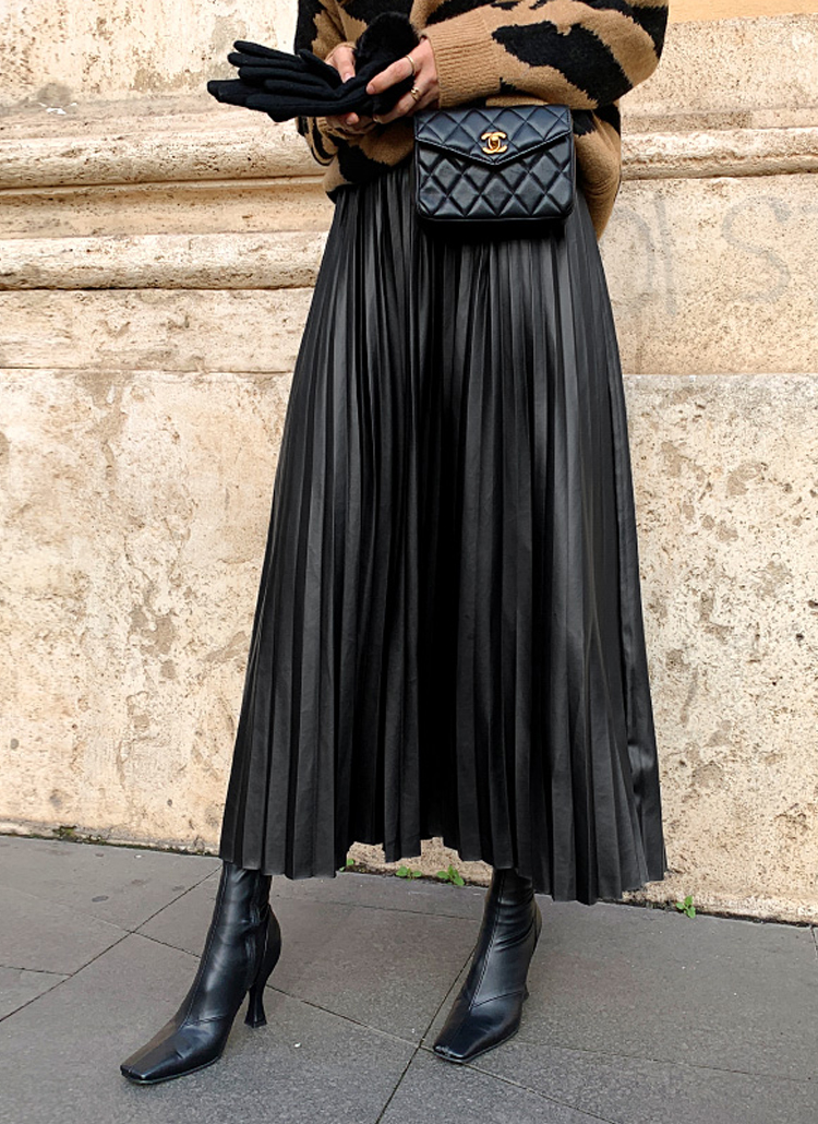 レザー調プリーツロングスカート | レディースファッション通販 - DHOLIC