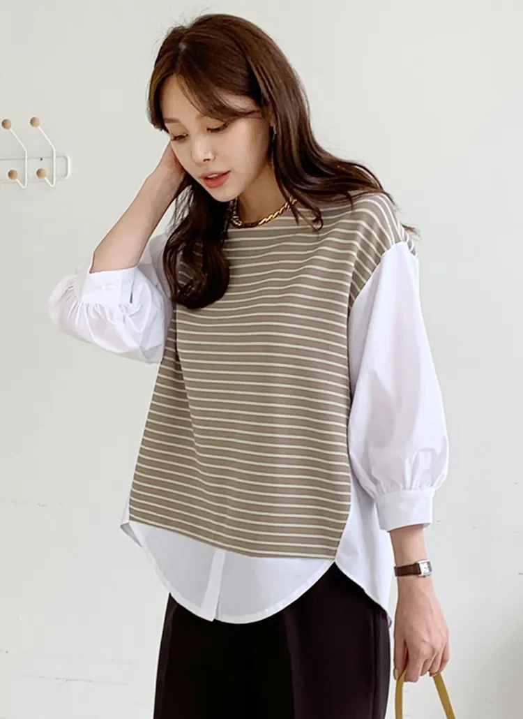 ボーダーレイヤード調Tシャツ・全2色 | DHOLIC PLUS | 詳細画像1