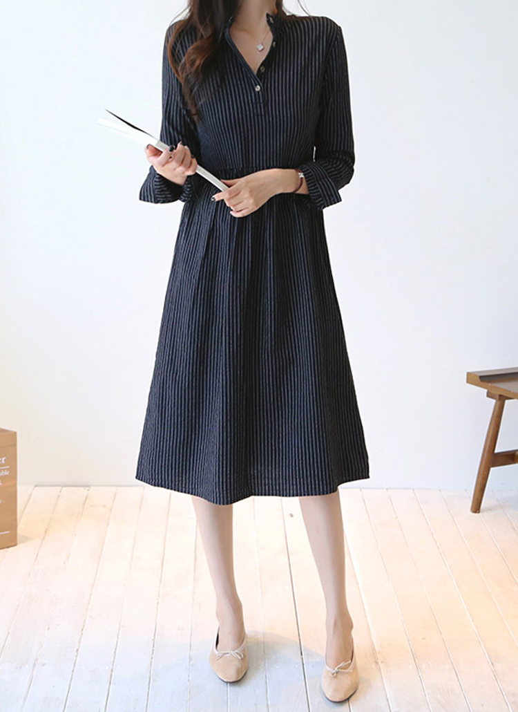 ストライプワンピーススリットシャツワンピースvネック春秋冬 ワンピース ロングワンピース Monicaroom モニカルーム ファッション総合通販 Dholic