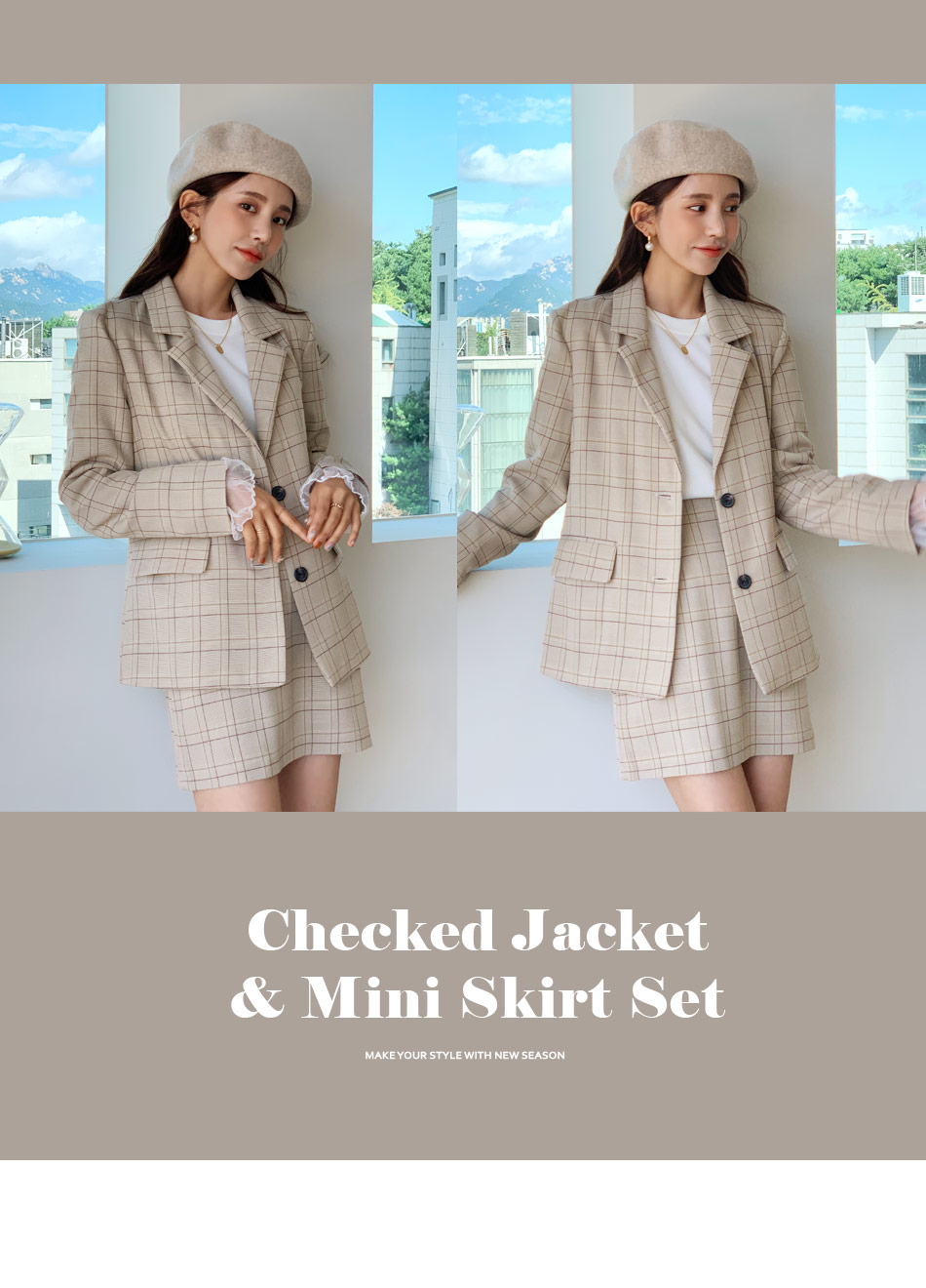 チェックジャケット&ミニスカートSET・全2色 | DHOLIC | 詳細画像2
