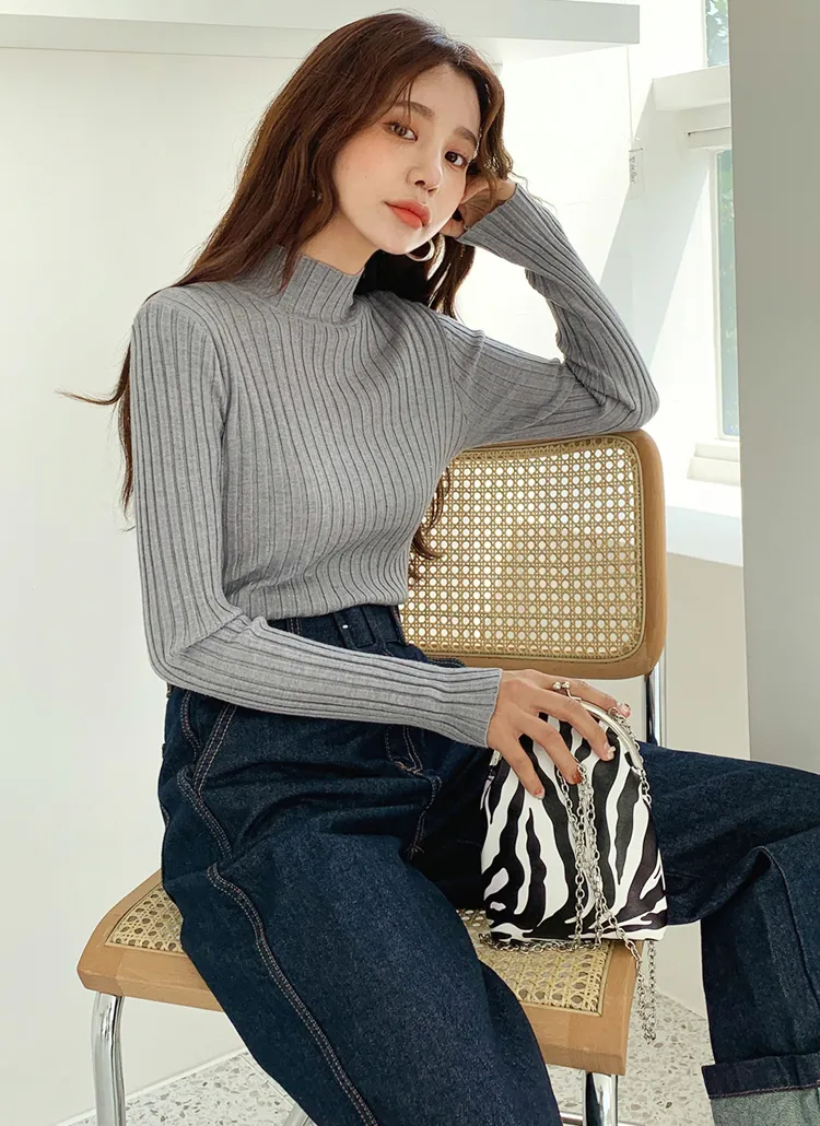 ハーフネックスリムリブニット | DHOLIC | 詳細画像1