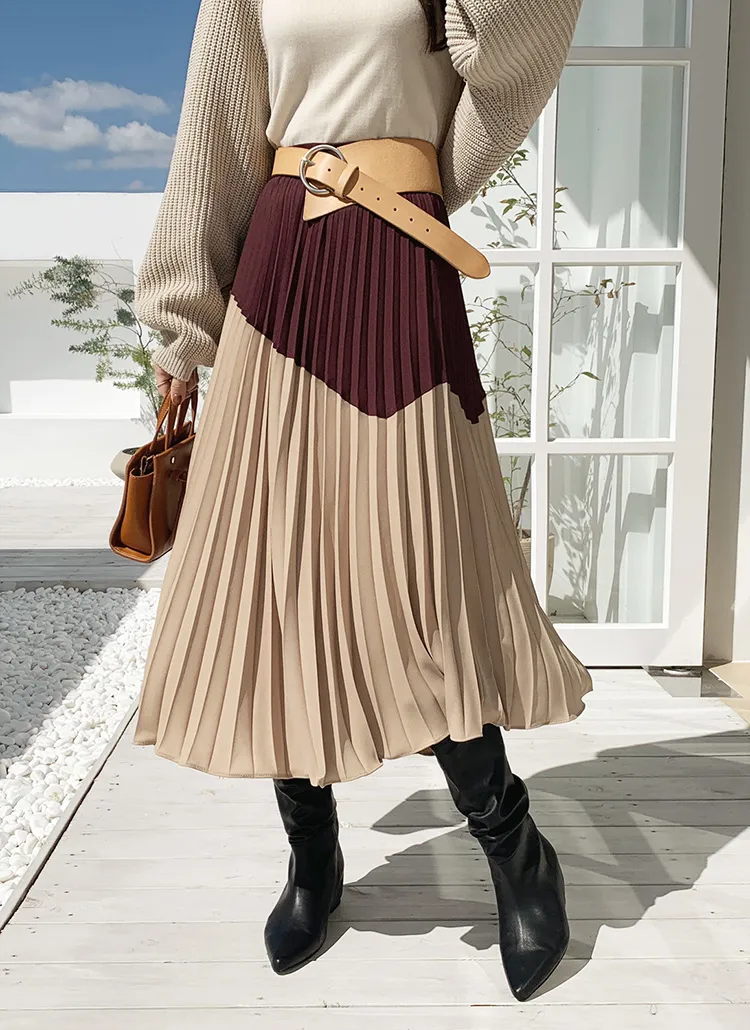 バイカラープリーツスカート・全3色 | レディースファッション通販  