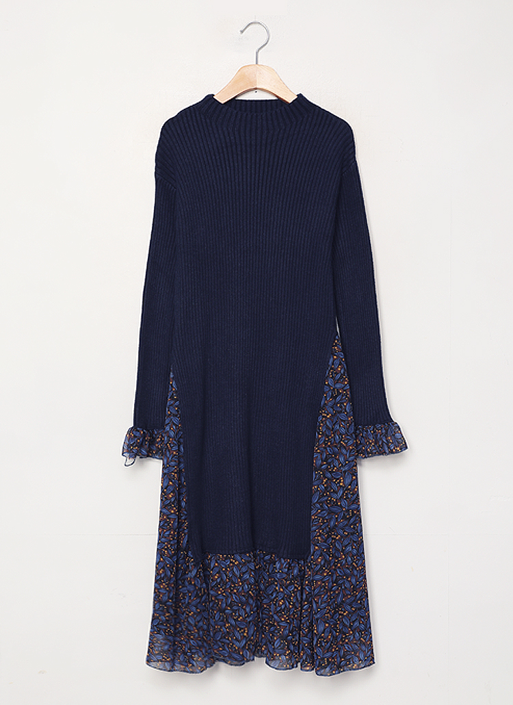 花柄シフォンコントラストワンピース | レディースファッション