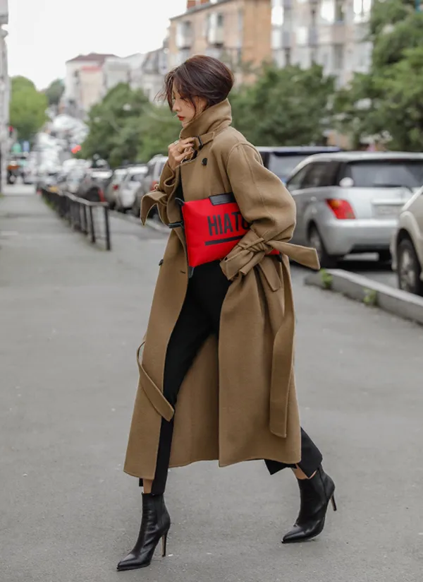 ウール混ダブルブレストロングコート | レディースファッション通販  