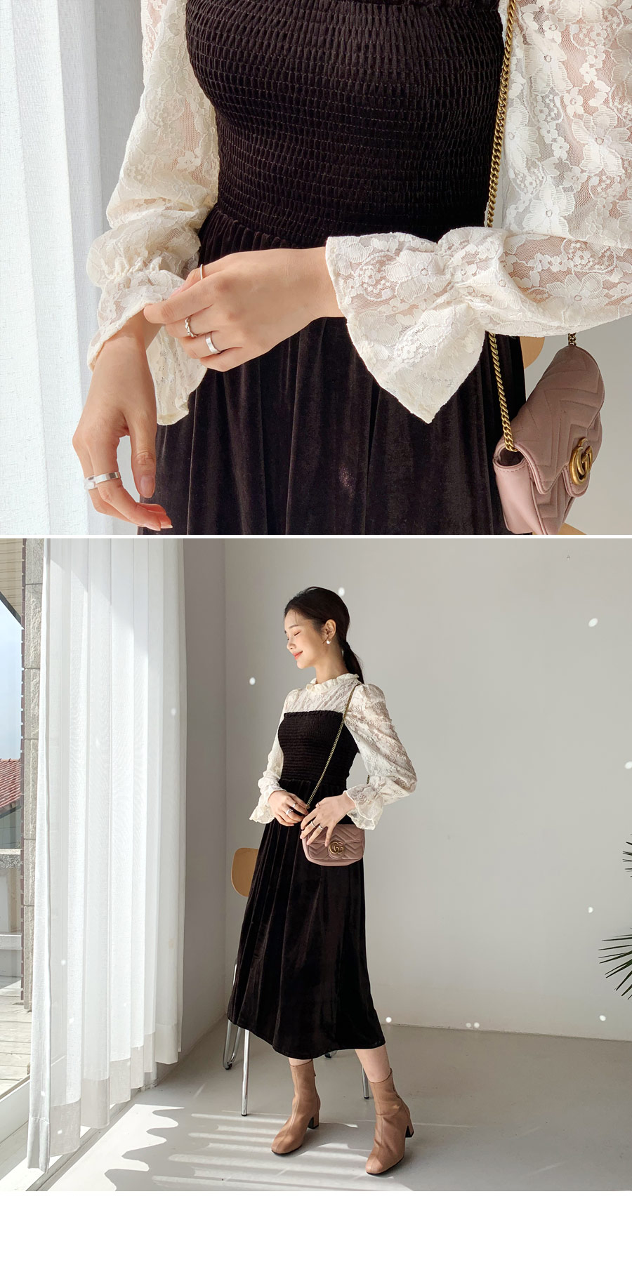 ベロアレースワンピース・全2色 | レディースファッション通販 - DHOLIC