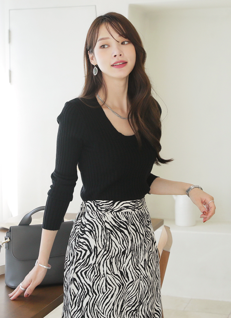 リブuネックニット 全4色 T ニット カーディガン ニット セーター レディースファッション通販 Dholic ディーホリック