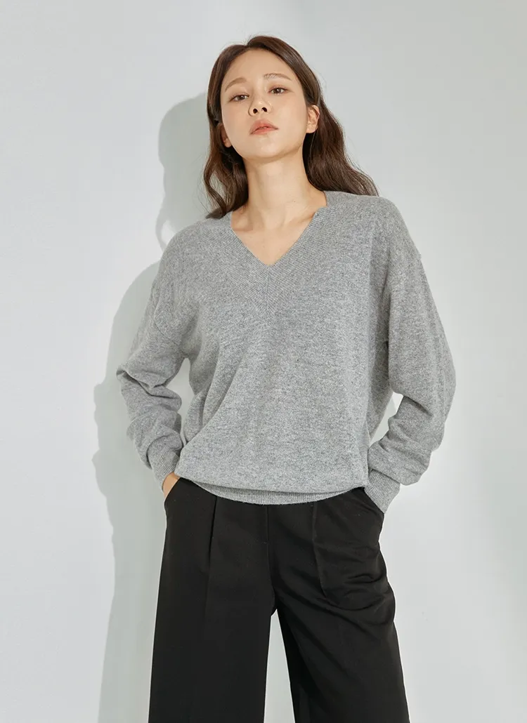 ウールカシミヤ混Vネックニット(グレー) | レディースファッション通販  