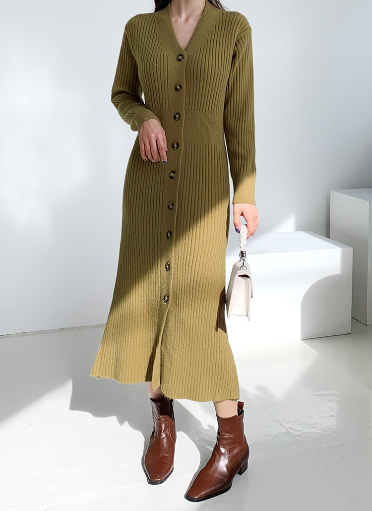 ウール混ボタンニットワンピース・全3色 | レディースファッション通販