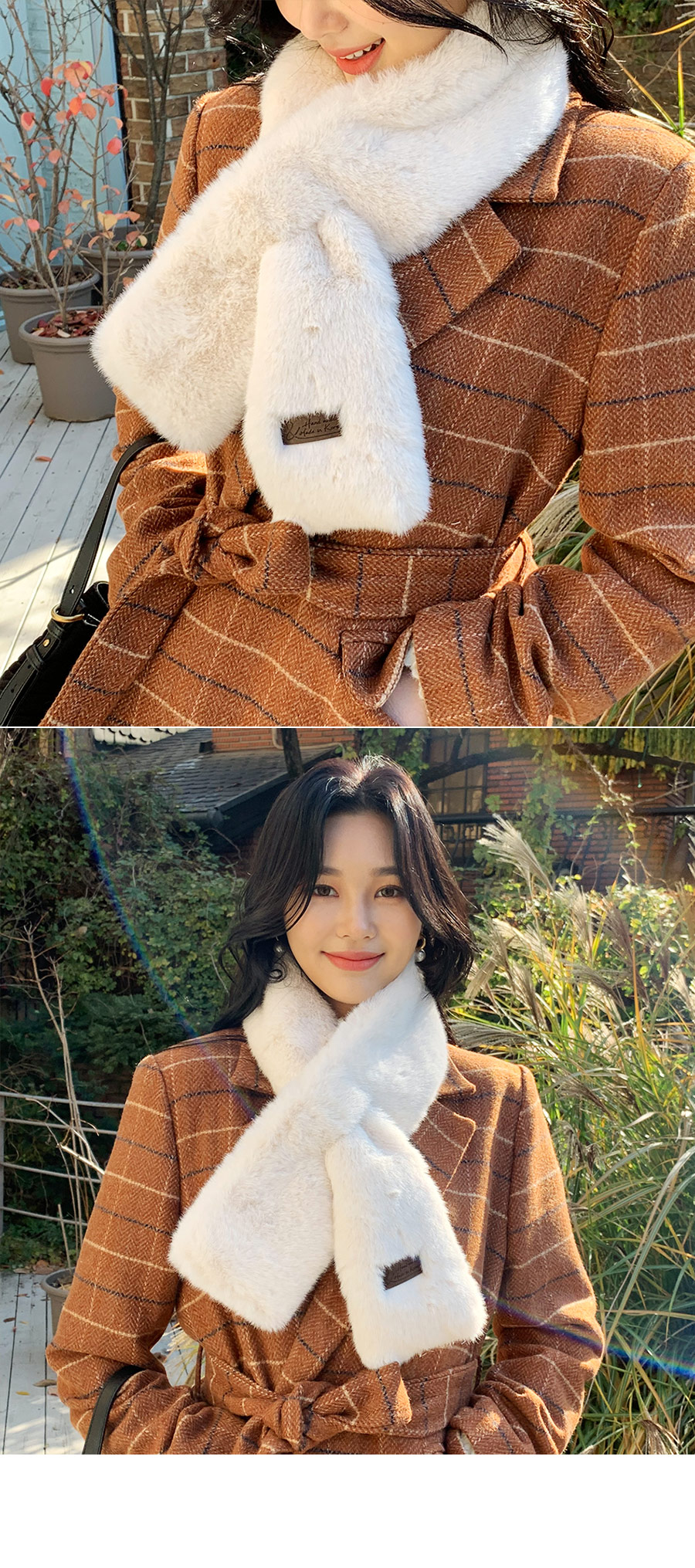 【2秒で着用可能！】 新品 エコファークロスマフラー　ブラウン GALLARDAGALANTE｜【2秒で着用可能!】エコファークロスマフラー