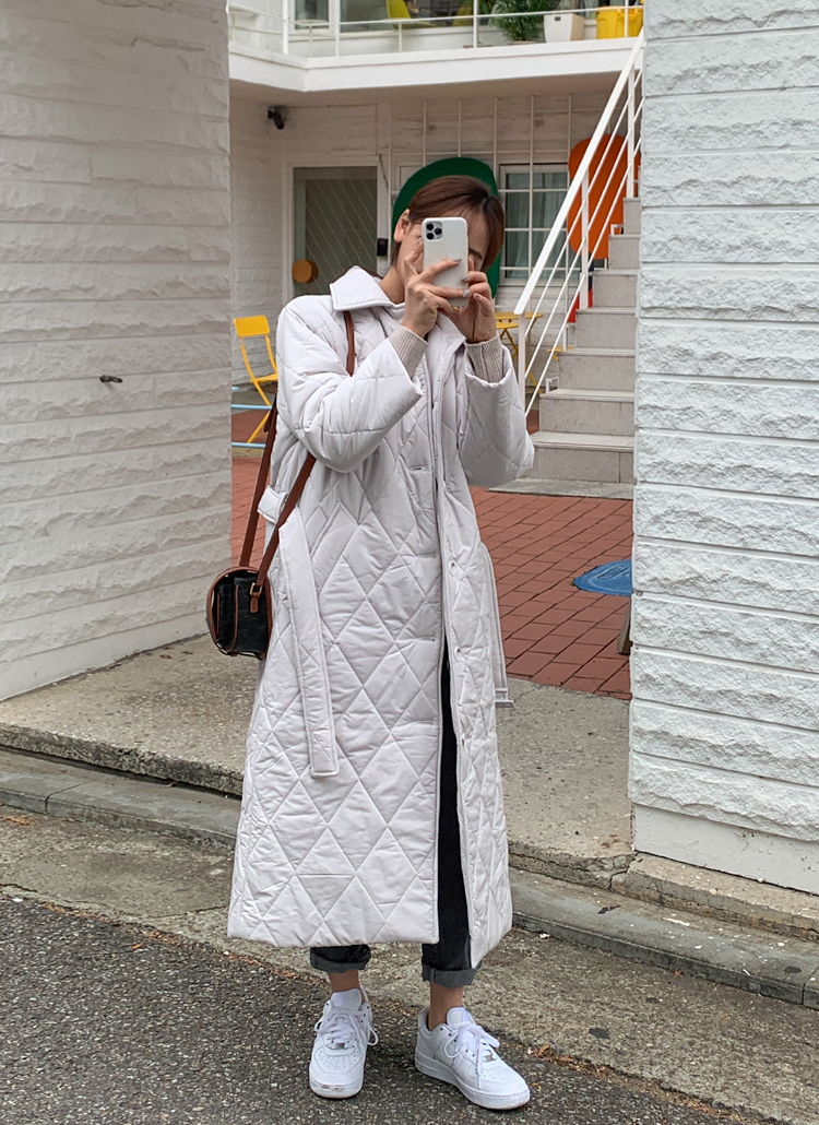 ベルト付ロングキルティングコート | レディースファッション通販 - DHOLIC