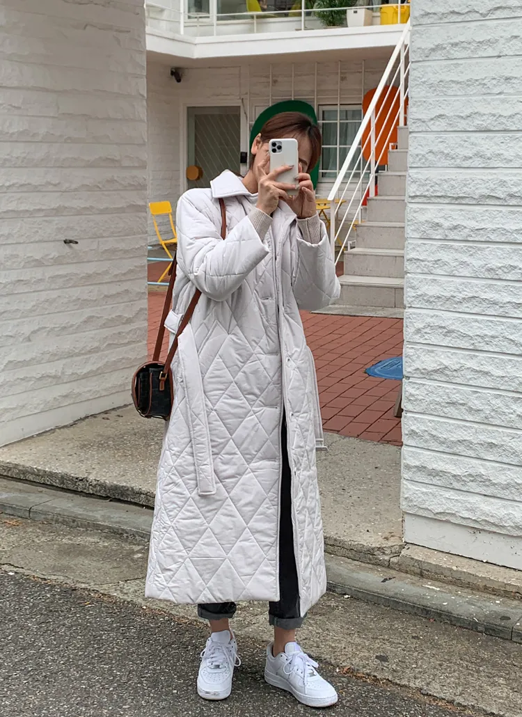 ベルト付ロングキルティングコート | レディースファッション通販 - DHOLIC