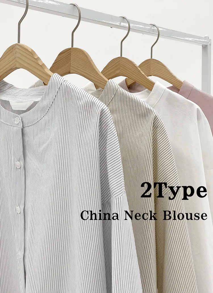 2TYPEバンドカラーシャツ・全4色 | DHOLIC PLUS | 詳細画像1