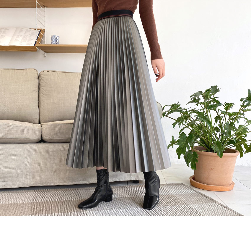 レザー調プリーツスカート・全2色 | DHOLIC PLUS | 詳細画像3