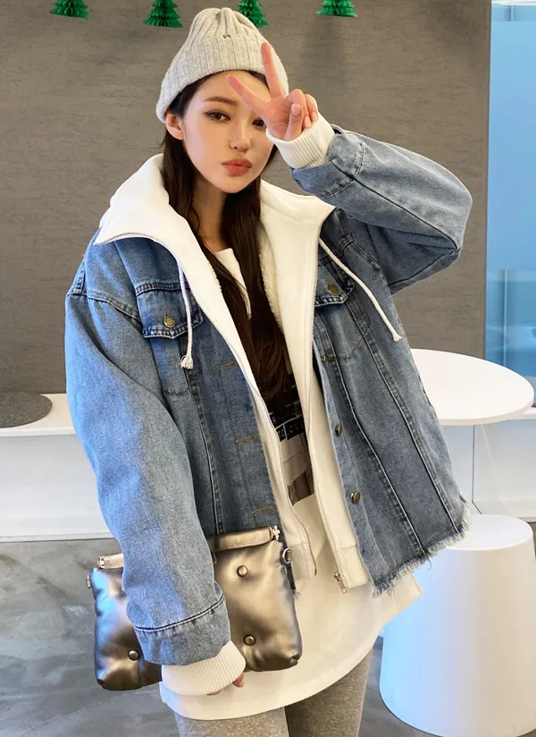 ボア裏地パーカーデニムジャケット | レディースファッション通販 - DHOLIC 