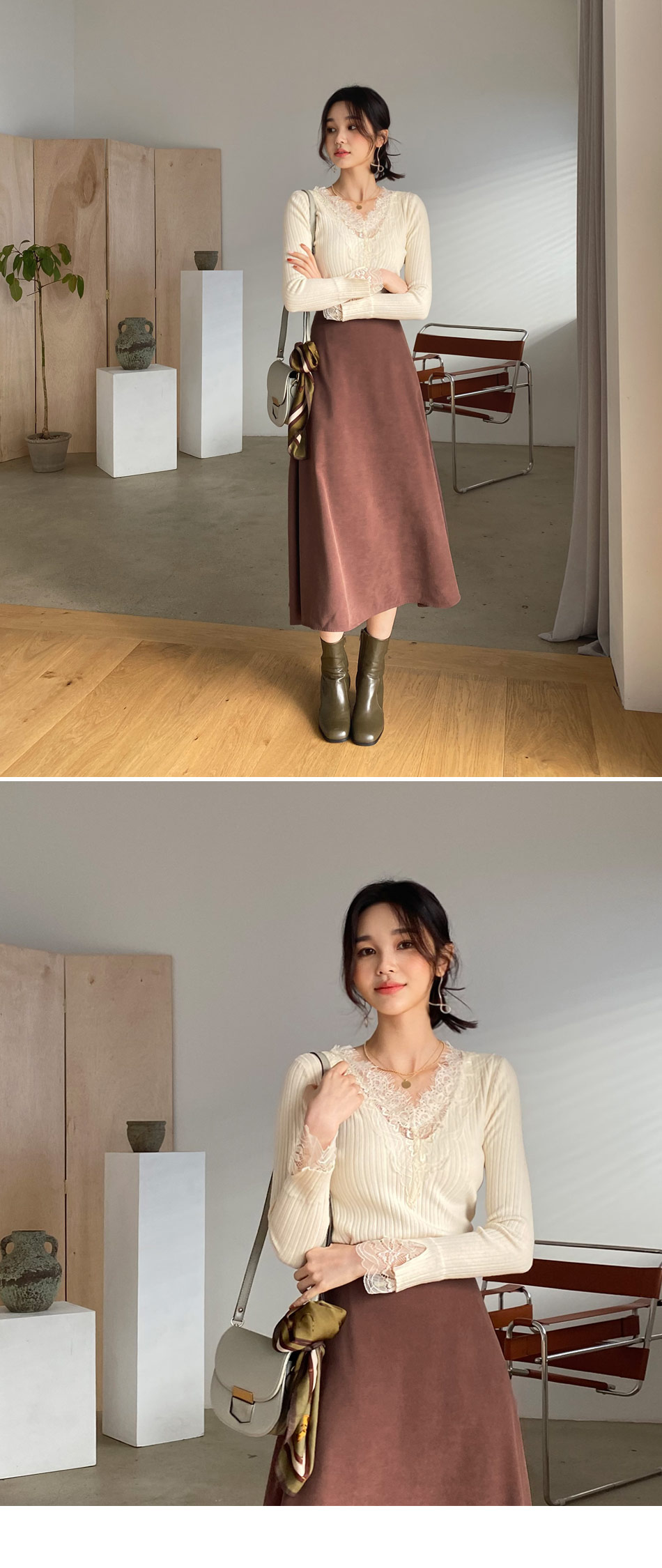 レーススリムVネックニット・全3色 | DHOLIC | 詳細画像2