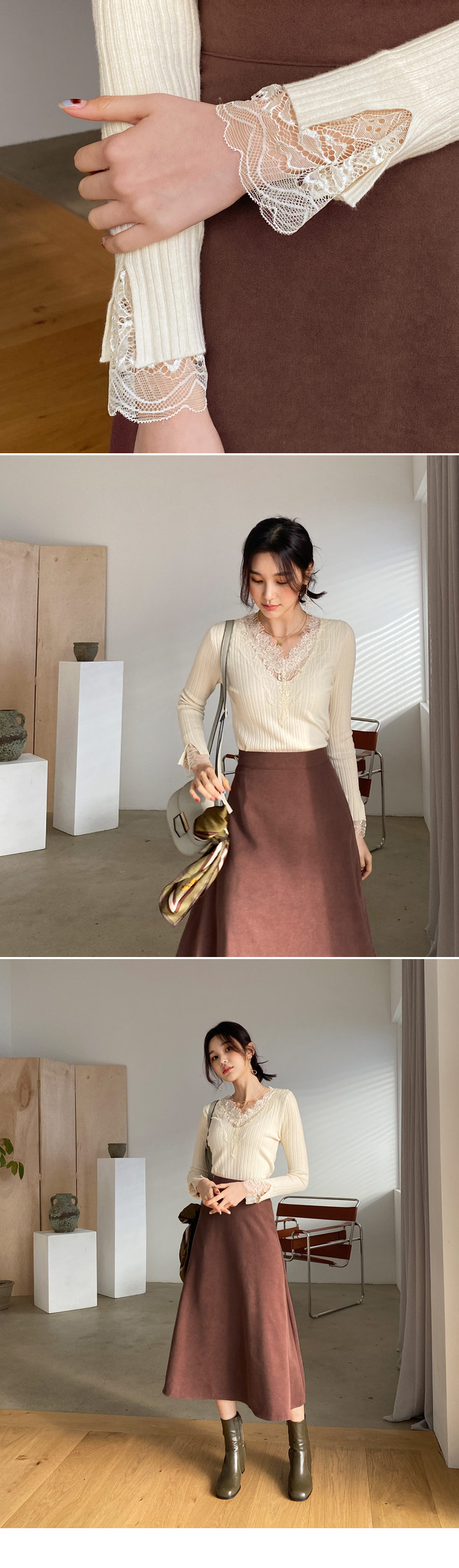 レーススリムVネックニット・全3色 | DHOLIC | 詳細画像3