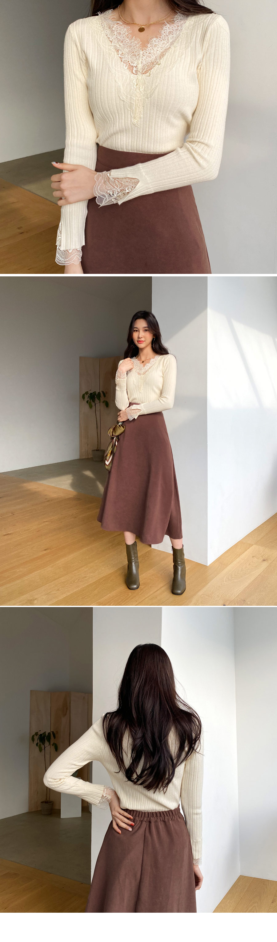 レーススリムVネックニット・全3色 | DHOLIC | 詳細画像6
