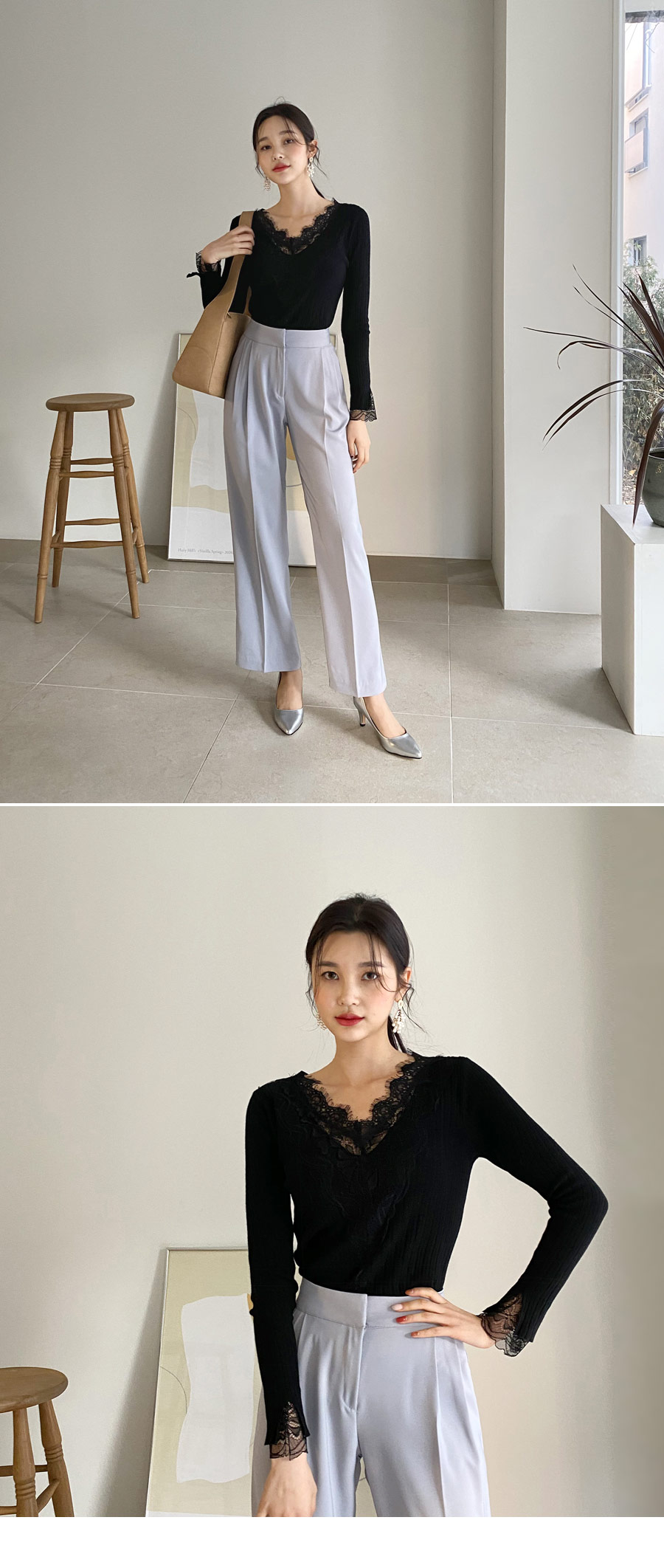 レーススリムVネックニット・全3色 | DHOLIC | 詳細画像9