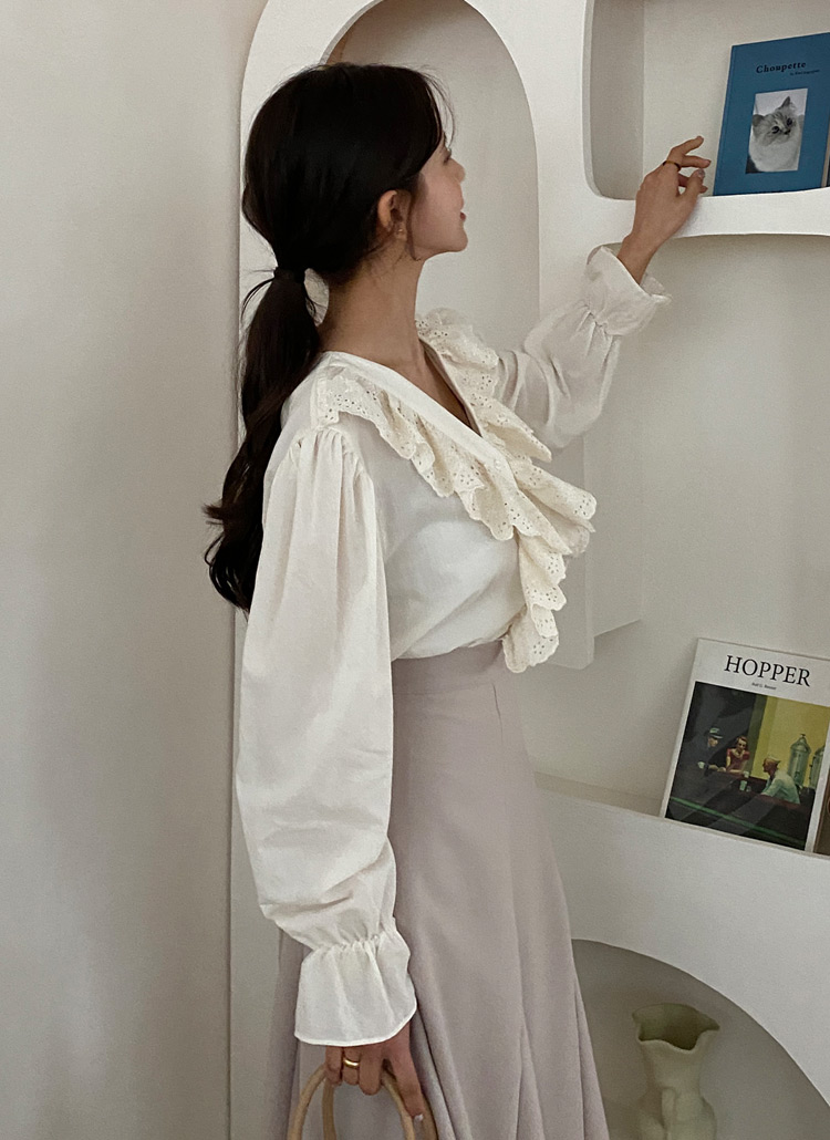 アイボリー フリル レース ブラウス アイレットレースフリルブラウス・全2色 | レディース
