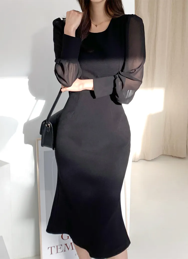 シースルーパフスリーブワンピース | レディースファッション通販 - DHOLIC 