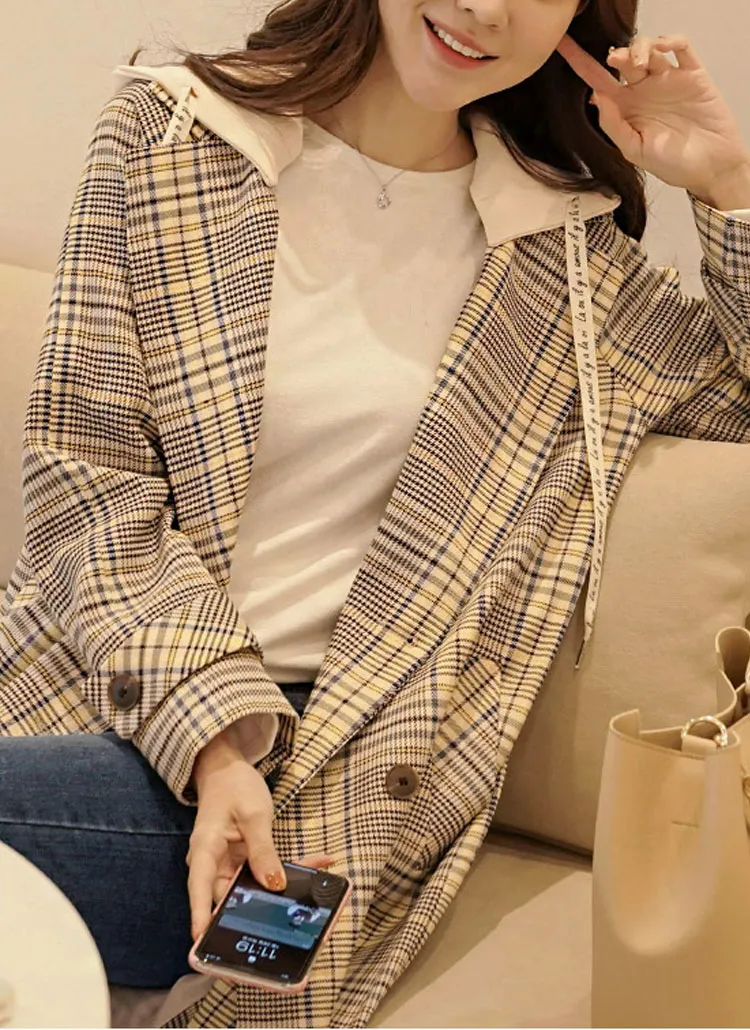 配色フードチェック柄コート | レディースファッション通販 - DHOLIC 