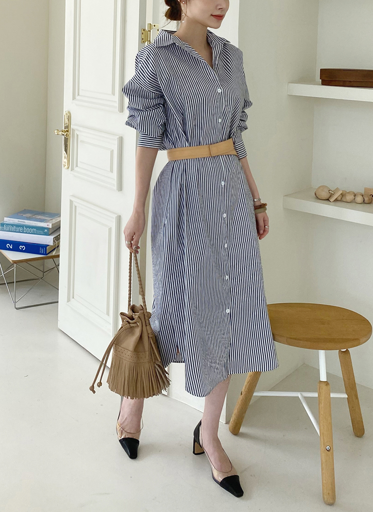 ストライプシャツワンピース・全3色 | レディースファッション通販