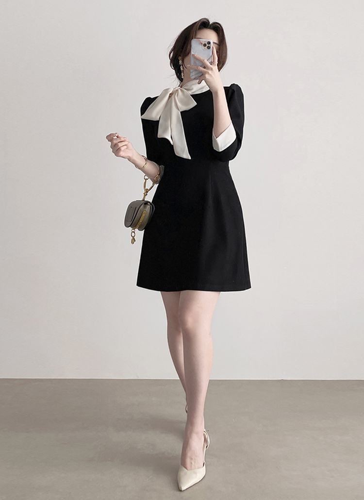 配色リボンネックワンピース | レディースファッション通販 - DHOLIC