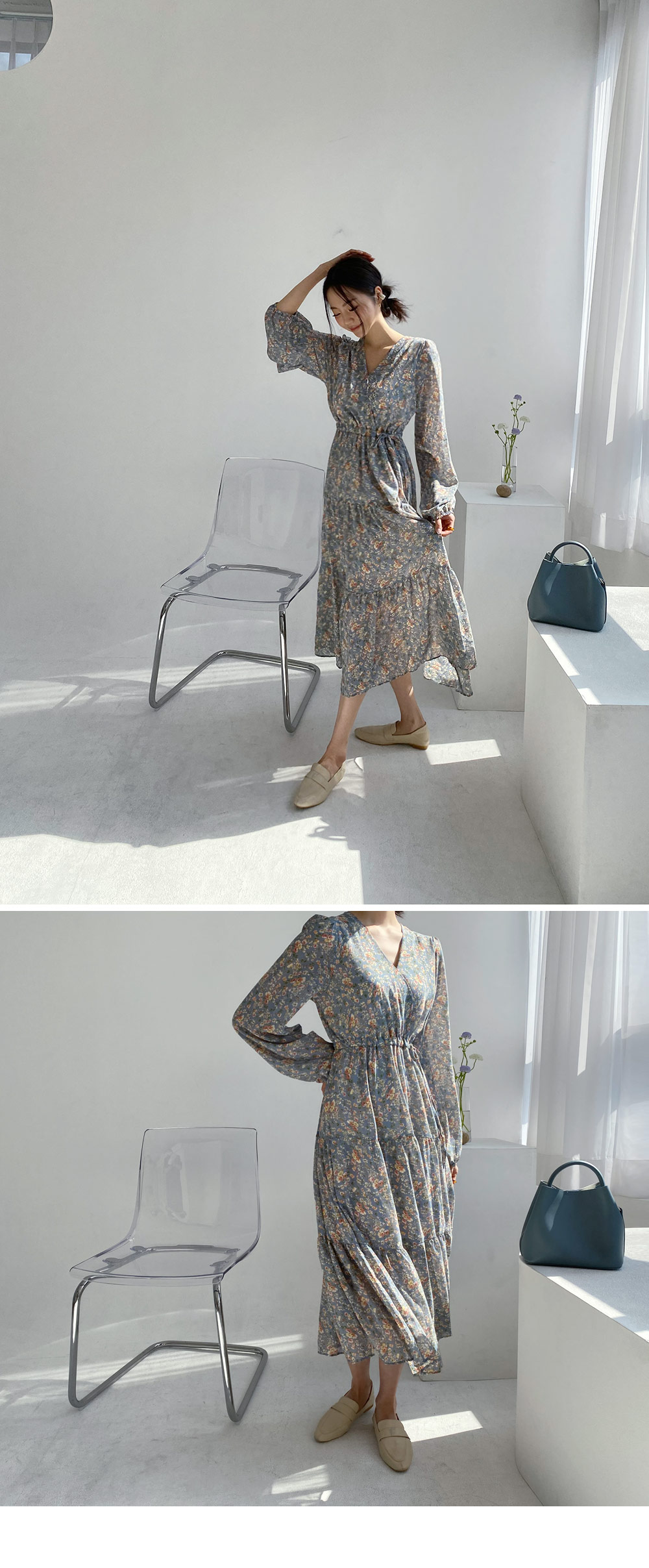 花柄ワンピース Drop shoulder one piece レディース